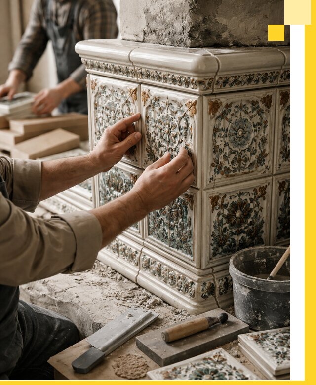 Изразцовые камины под ключ в Сосногорске: проект и монтаж