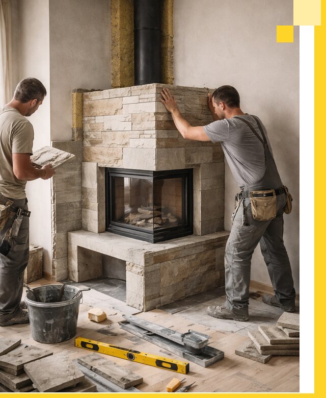 Угловые камины под ключ проект, монтаж и отделка в Сосногорске