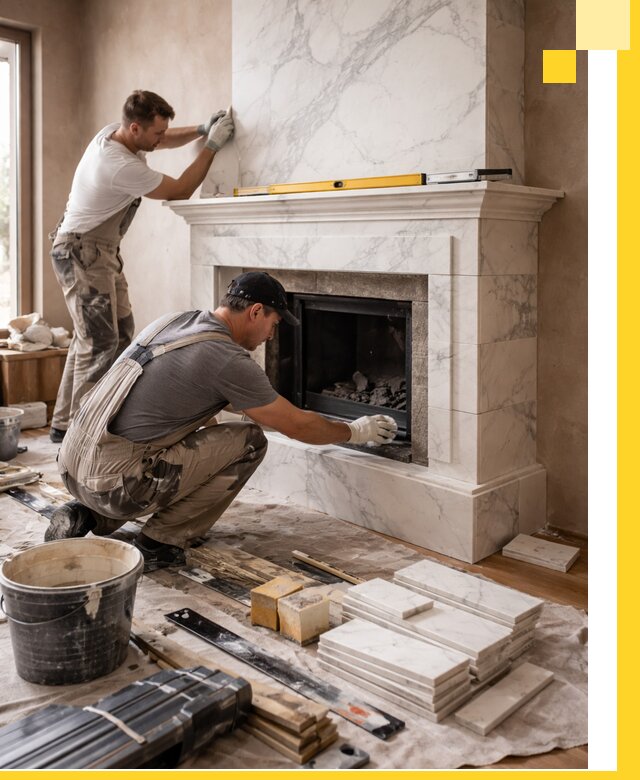 Отделка каминов в Сосногорске качественные облицовочные работы