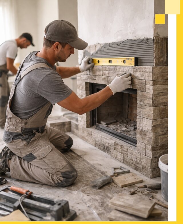 Облицовка каминов в Сосногорске, монтаж и отделка натуральным камнем