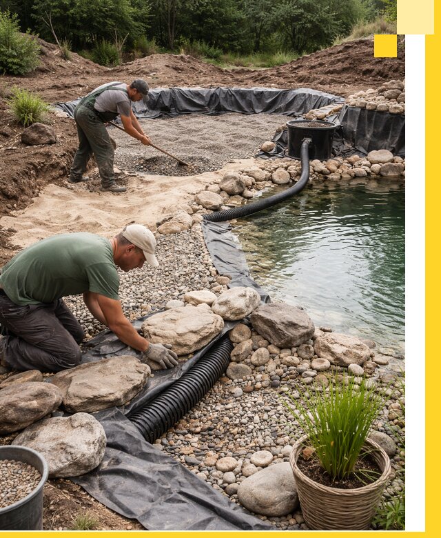 Строительство природных бассейнов и озер в Сосногорске под ключ