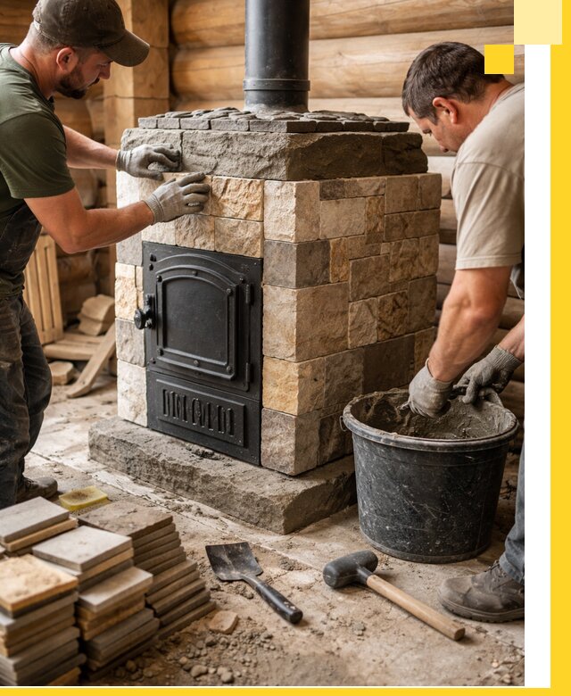 Облицовка банной печи под ключ в Сосногорске: камень и плитка