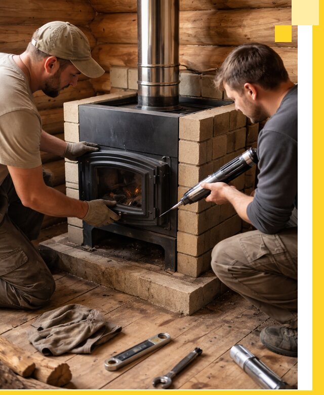 Монтаж и установка печи в бане под ключ с гарантией в Сосногорске