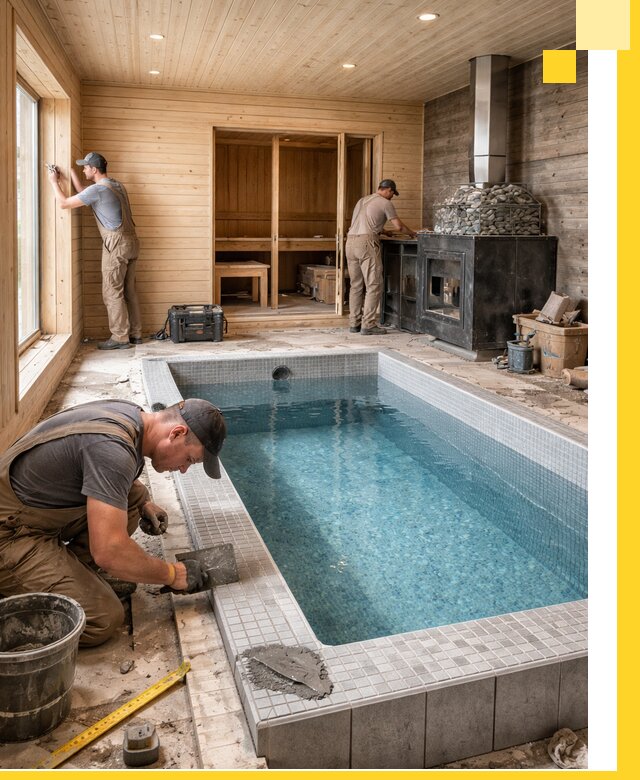 Проект бани с бассейном и сауной в Сосногорске под ключ