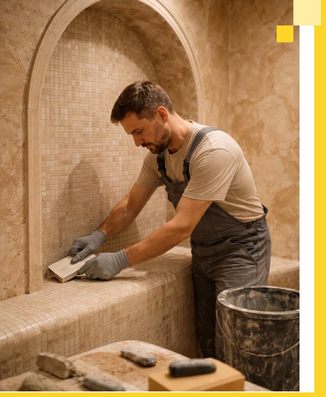 Профессиональная отделка хамамов с мозаикой под ключ в Сосногорске