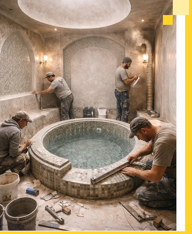 Профессиональное строительство хамама с бассейном в Сосногорске под ключ