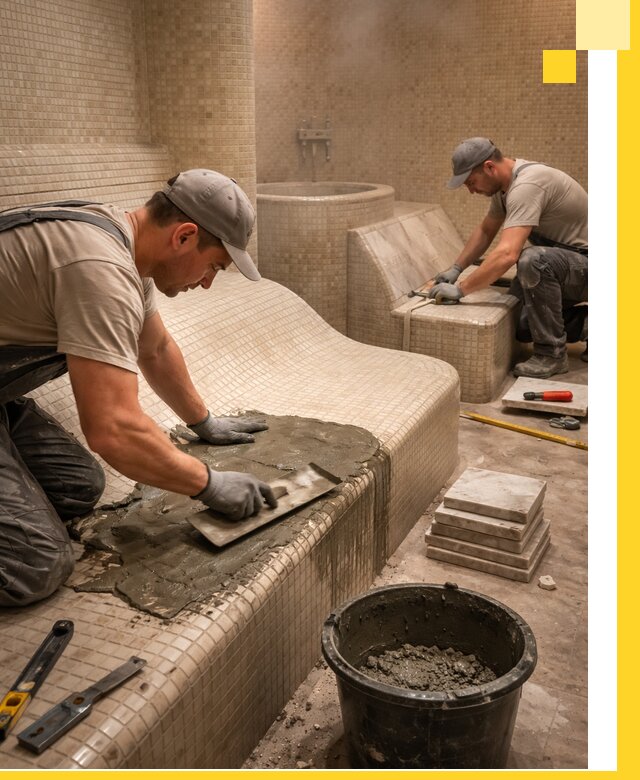 Лежаки для хамама под ключ в Сосногорске, проект и монтаж