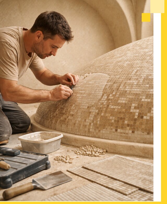 Профессиональная укладка мозаики для хамама под ключ в Сосногорске