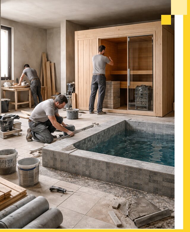 SPA зоны под ключ с бассейном сауной и печью в Сосногорске